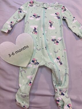 Disney Mint Green Minnie Mouse Footed Pajamas with Rainbows
